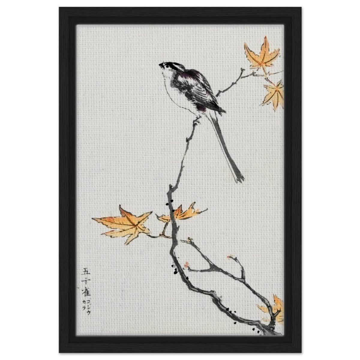 Whispers of the Sparrow | Traditional Japanese Ink and Wash wall art print - Framed Canvas - 30x45 cm / 12x18″ - Black frame