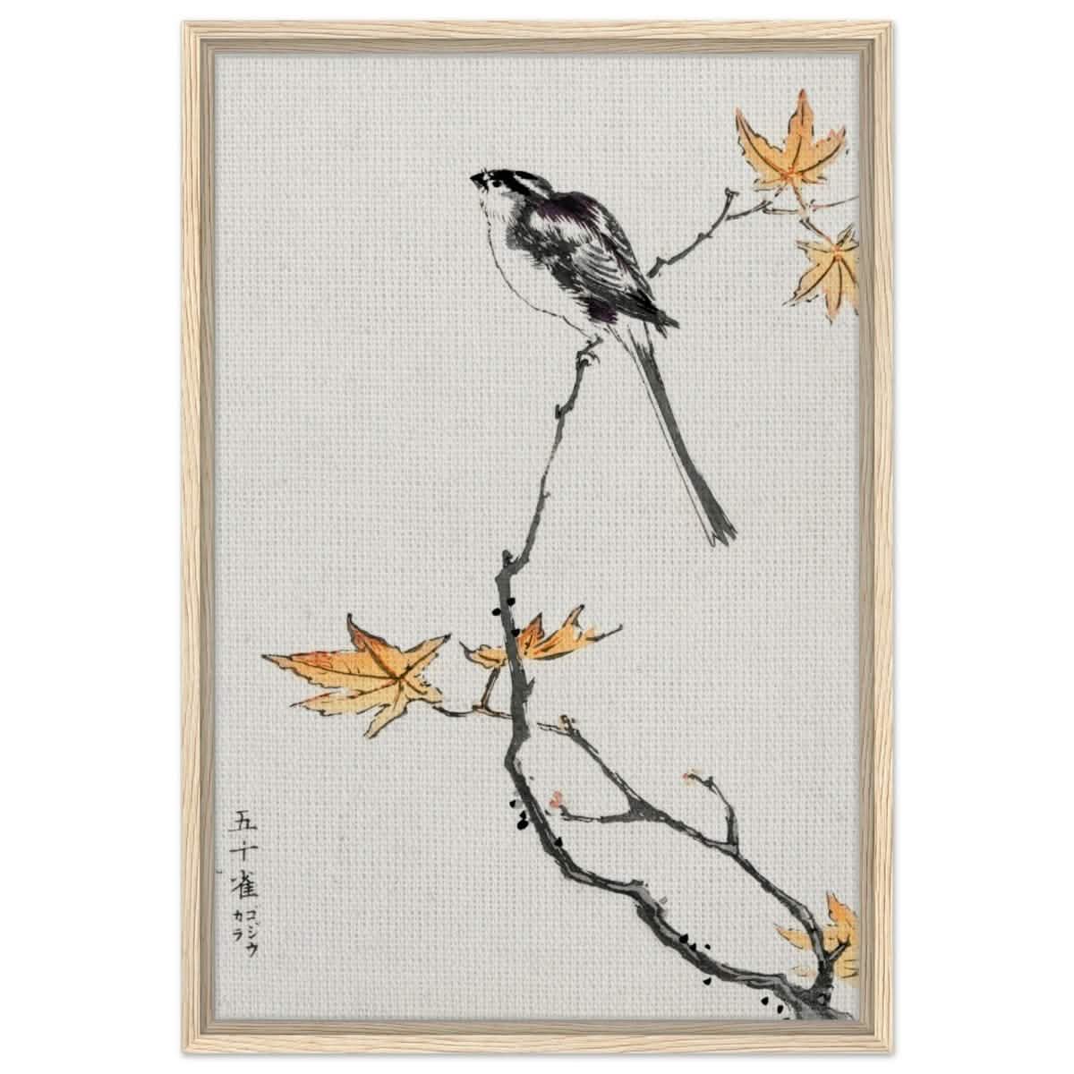 Whispers of the Sparrow | Traditional Japanese Ink and Wash wall art print - Framed Canvas - 50x75 cm / 20x30″ - Wood frame