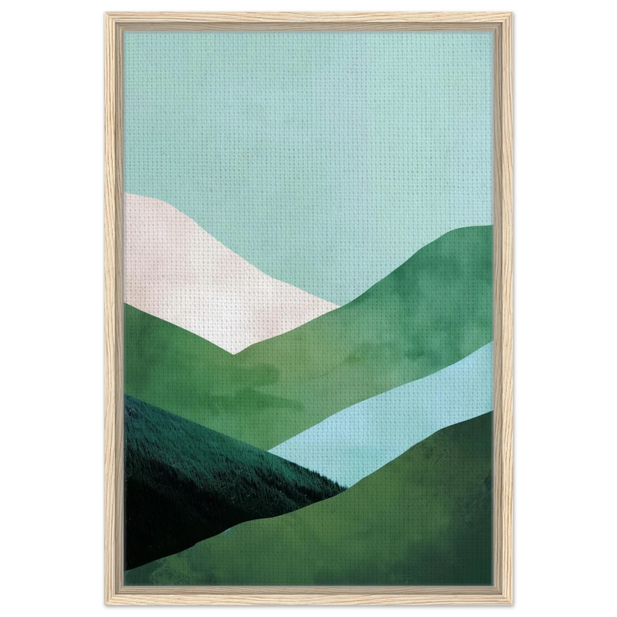 Whispers of the Valley – Minimalist Mountain Layers | wall art print - Framed Canvas - 50x75 cm / 20x30″ - Wood frame