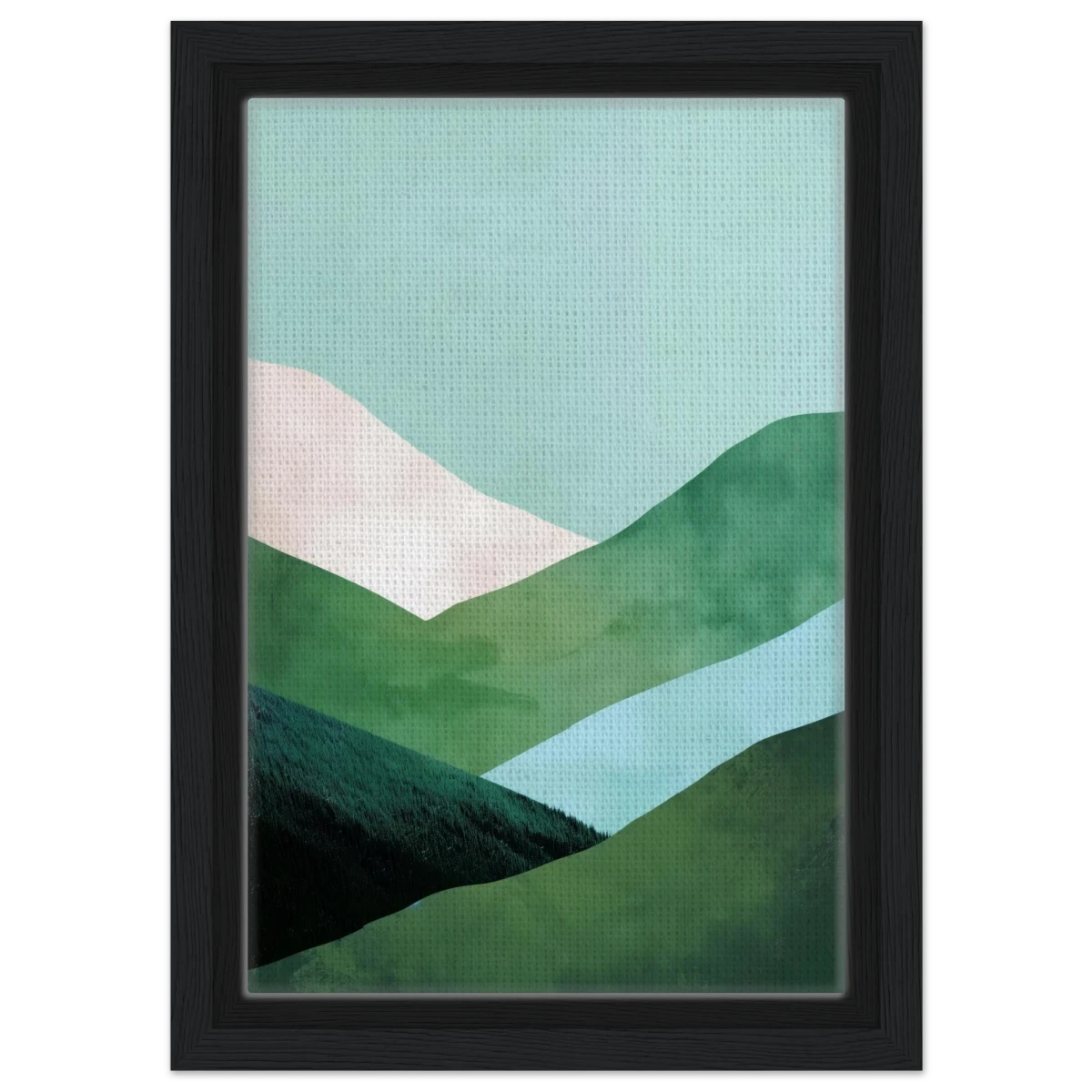 Whispers of the Valley – Minimalist Mountain Layers | wall art print - Framed Canvas - 20x30 cm / 8x12″ - Black frame