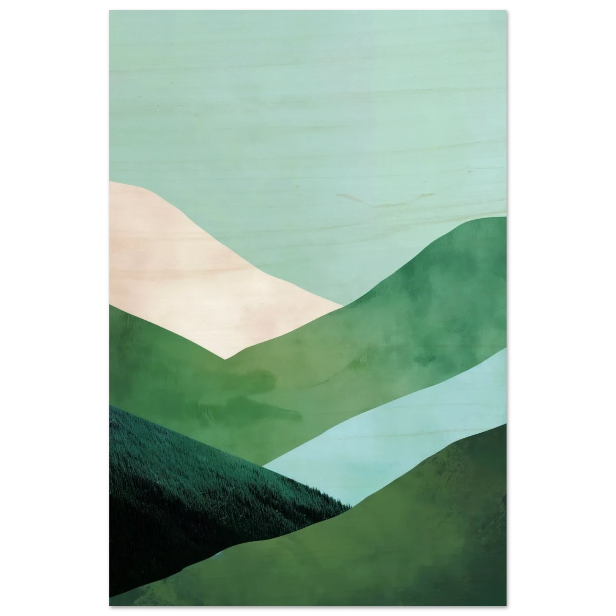 Whispers of the Valley – Minimalist Mountain Layers | wall art print - Wood Prints - 20x30 cm / 8x12″ -