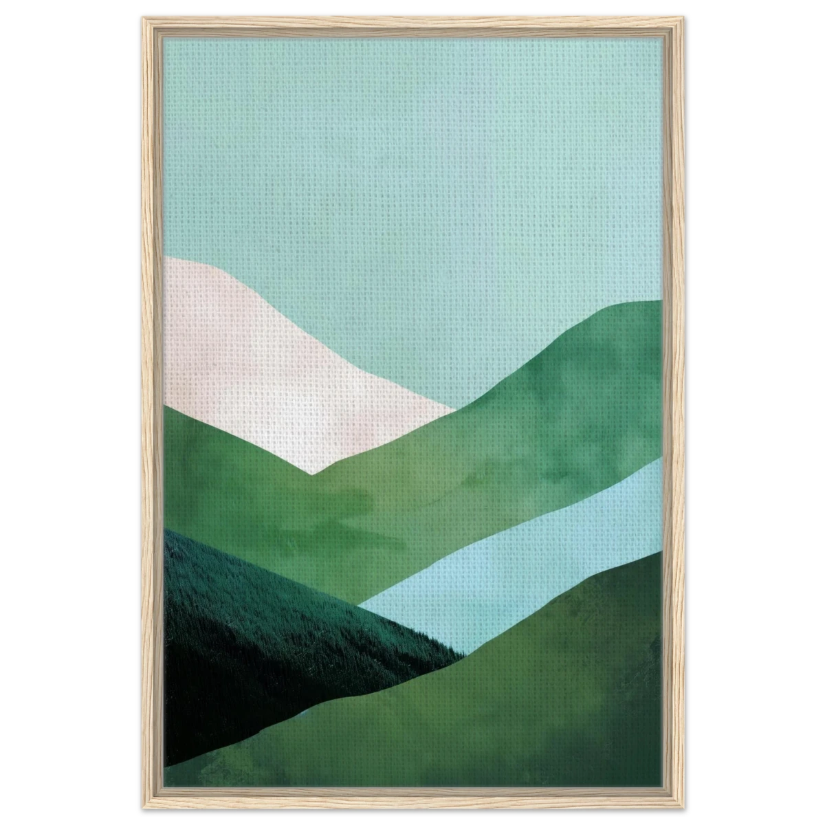 Whispers of the Valley – Minimalist Mountain Layers | wall art print - Framed Canvas - 60x90 cm / 24x36″ - Wood frame