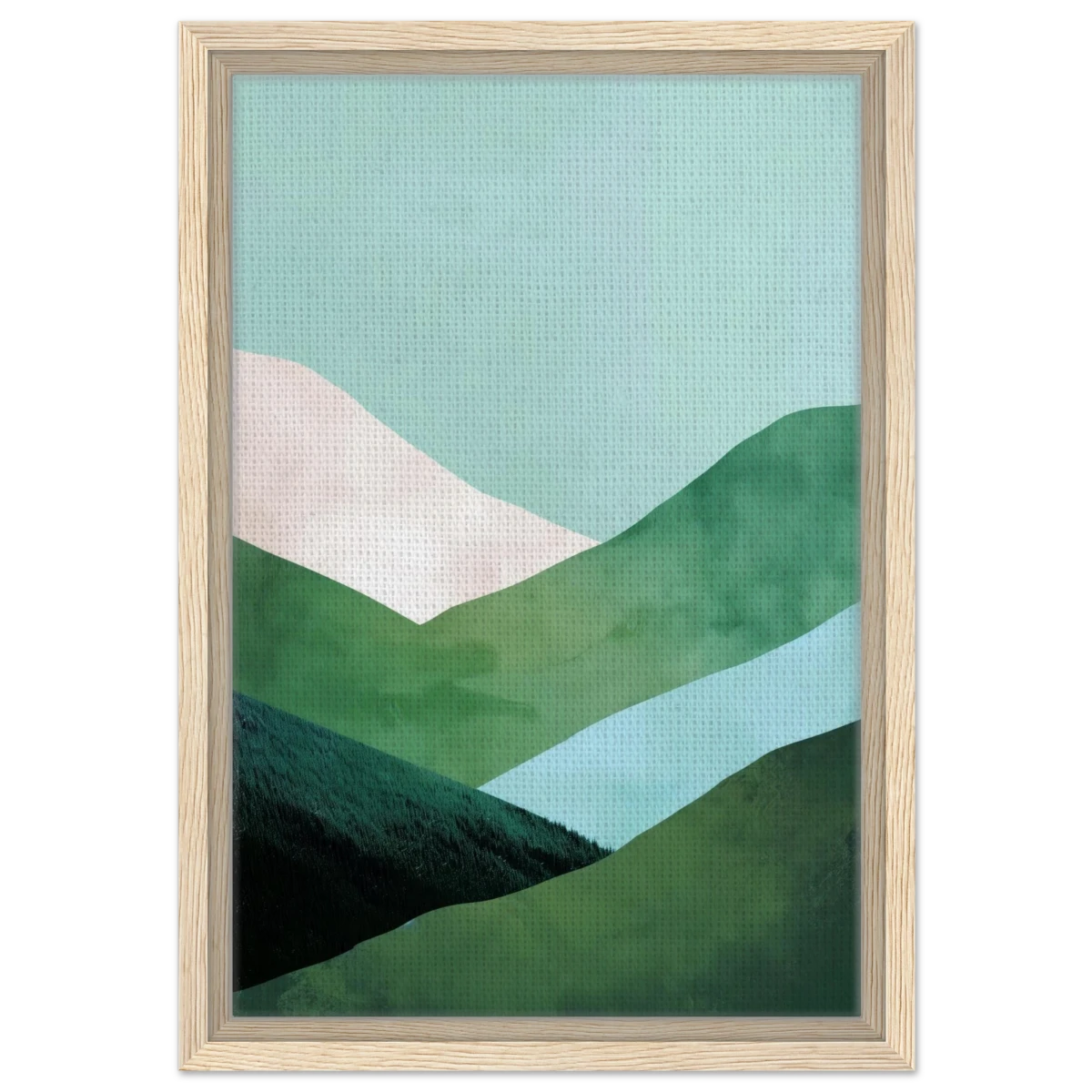 Whispers of the Valley – Minimalist Mountain Layers | wall art print - Framed Canvas - 30x45 cm / 12x18″ - Wood frame