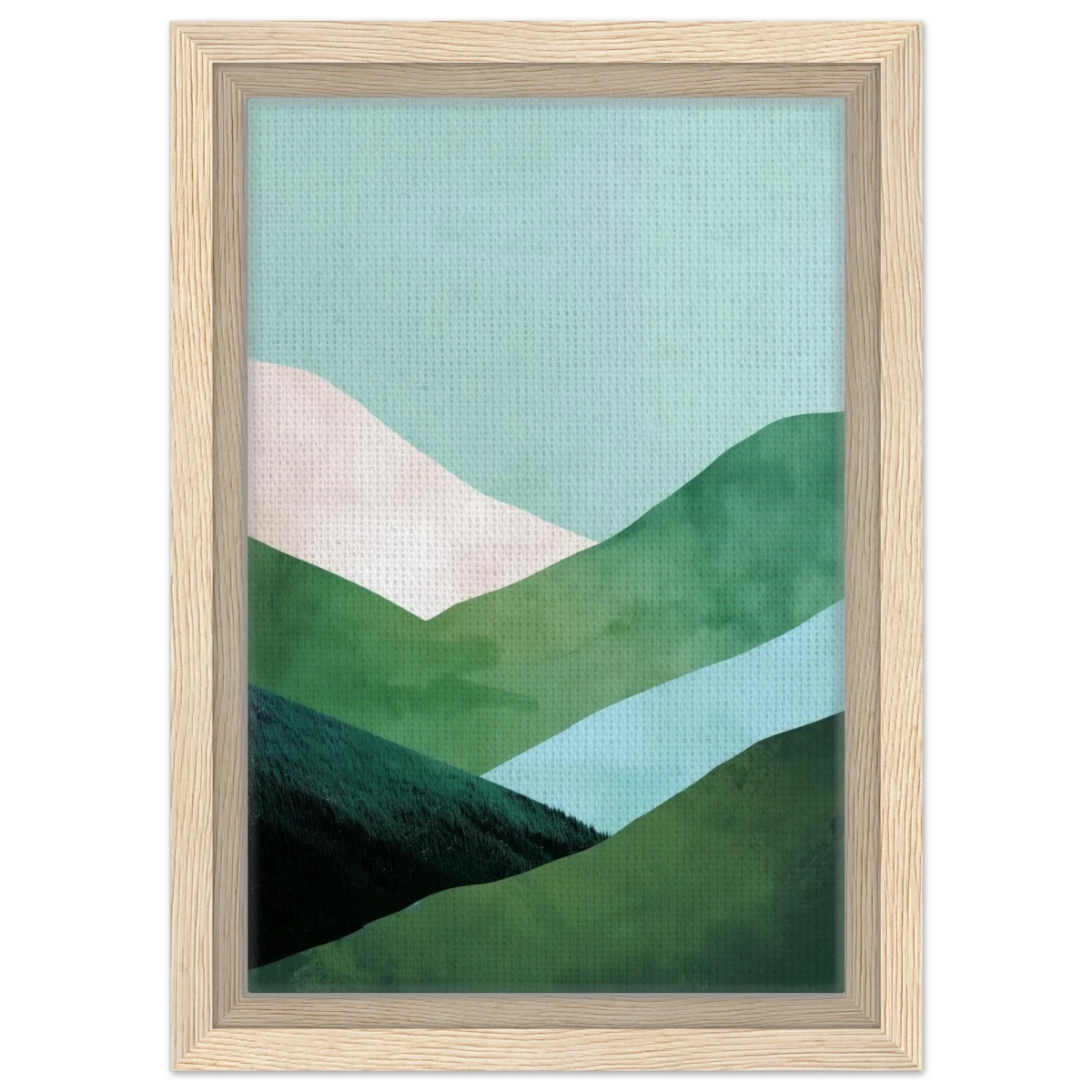 Whispers of the Valley – Minimalist Mountain Layers | wall art print - Framed Canvas - 20x30 cm / 8x12″ - Wood frame