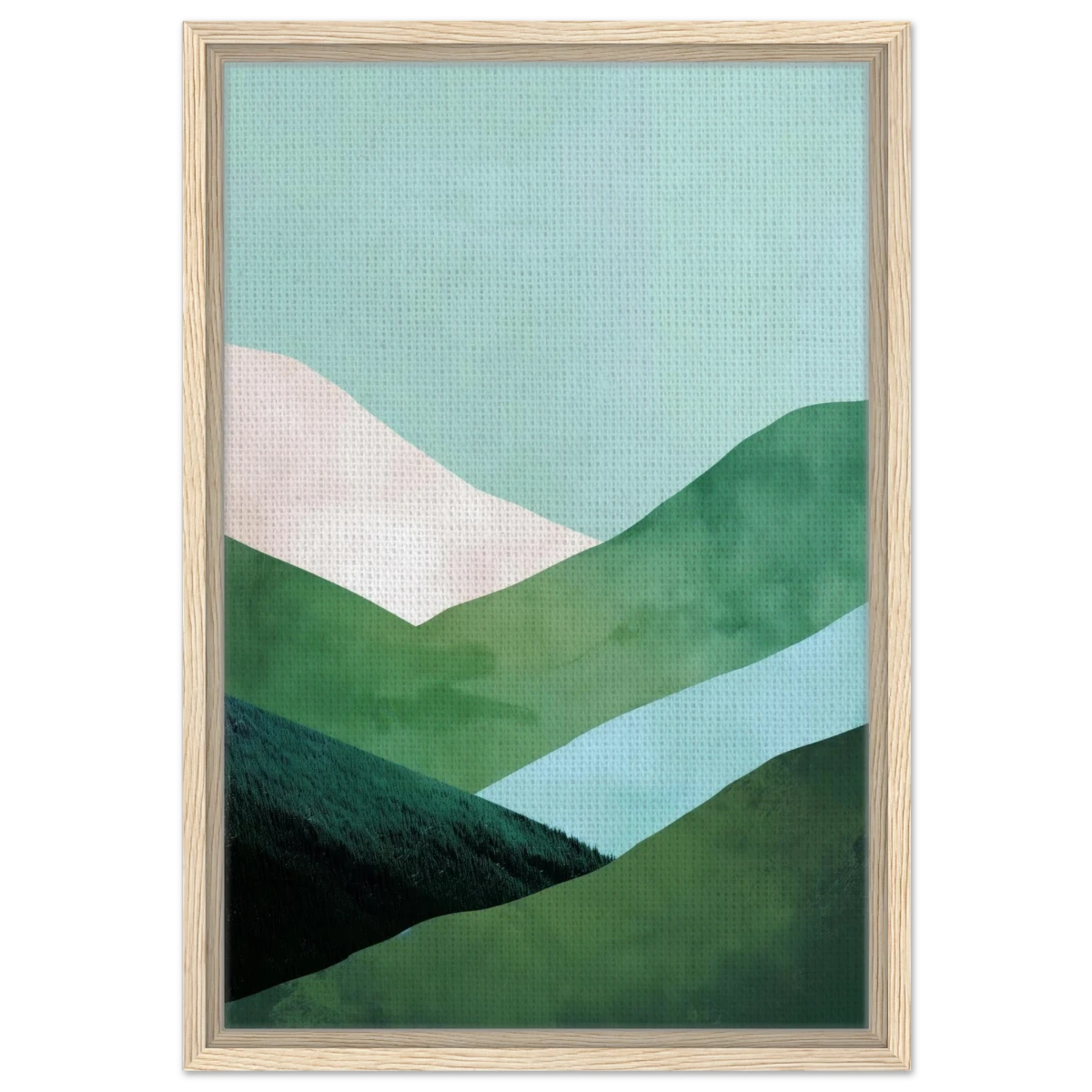 Whispers of the Valley – Minimalist Mountain Layers | wall art print - Framed Canvas - 40x60 cm / 16x24″ - Wood frame