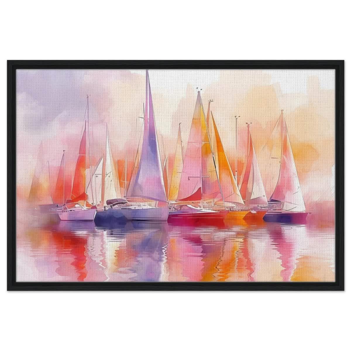 Whispers of the Wind | Contemporary Watercolor Seascape - Framed Canvas - 60x90 cm / 24x36″ - Black frame