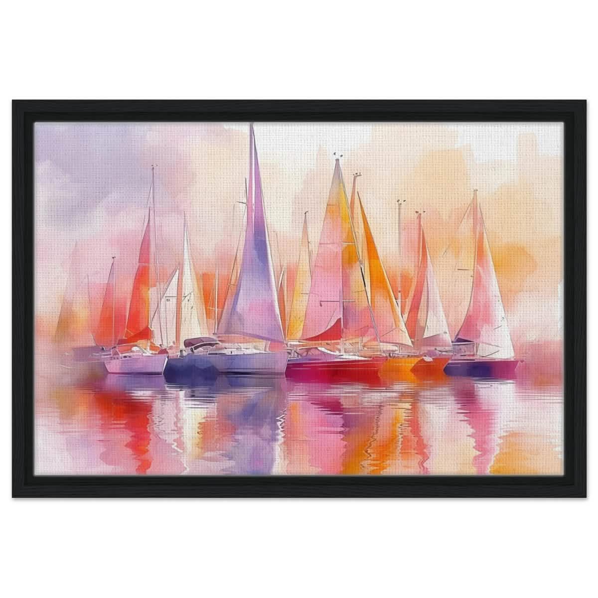 Whispers of the Wind | Contemporary Watercolor Seascape - Framed Canvas - 40x60 cm / 16x24″ - Black frame