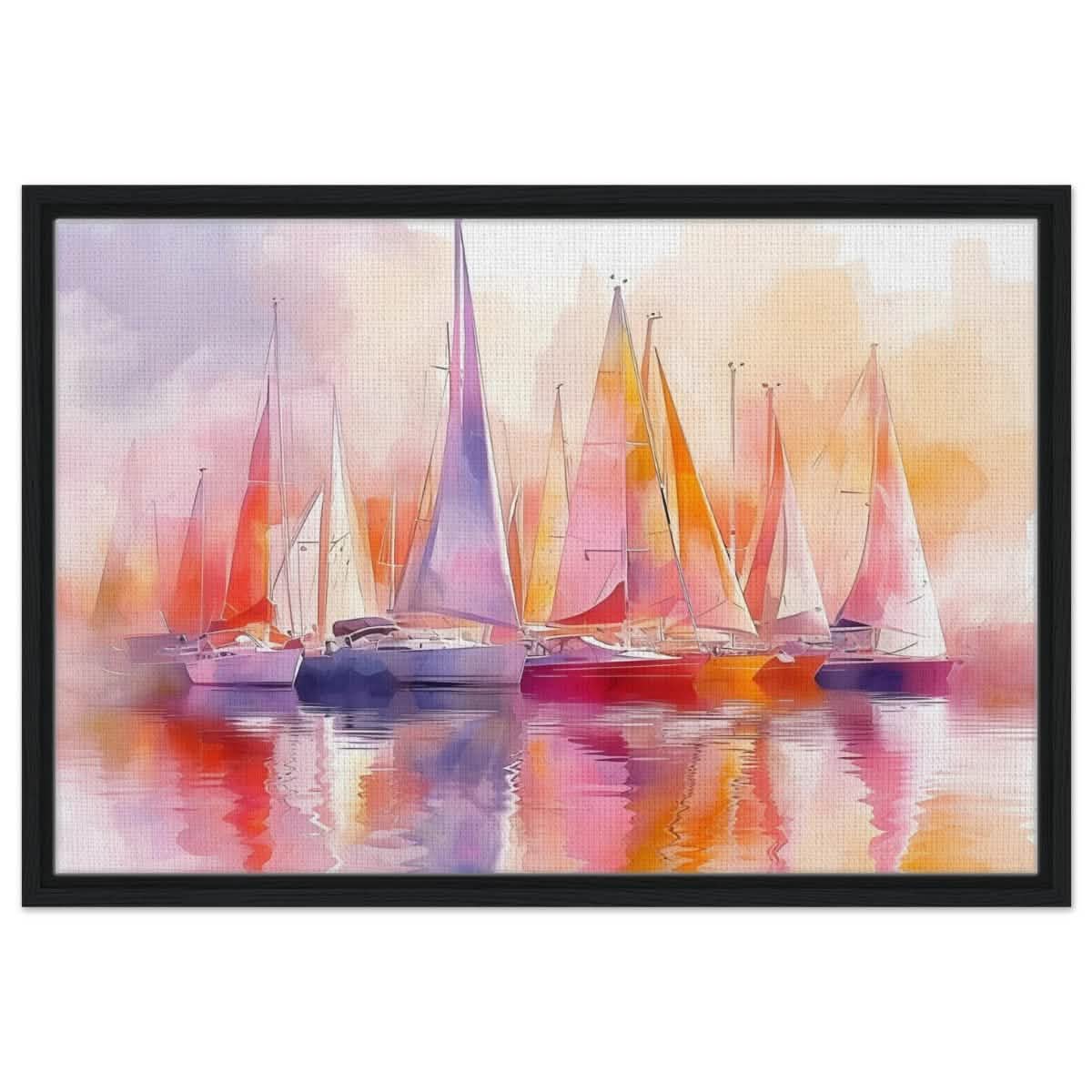 Whispers of the Wind | Contemporary Watercolor Seascape - Framed Canvas - 50x75 cm / 20x30″ - Black frame