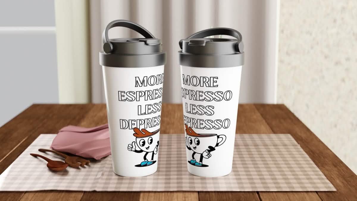 White Stainless Steel Travel Mugs | More Espresso -
