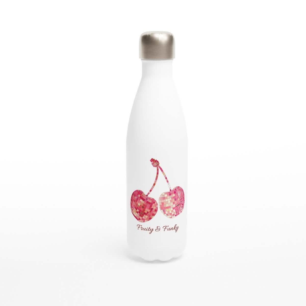 White Stainless Steel Water Bottles & Travel Mugs | Cherry - Fruity & Funky - White 17oz Stainless Steel Water Bottle -