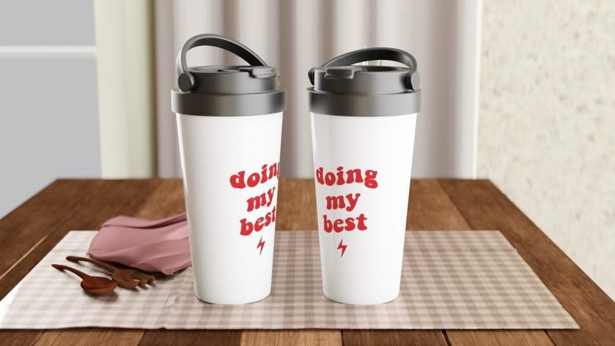 White Stainless Steel Water Bottles & Travel Mugs | Doing My Best - White 15oz Stainless Steel Travel Mug -