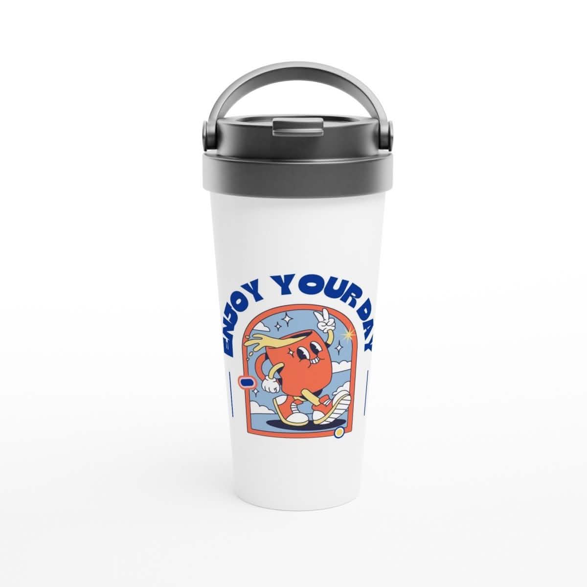 White Stainless Steel Water Bottles & Travel Mugs | Enjoy your day - White 15oz Stainless Steel Travel Mug -