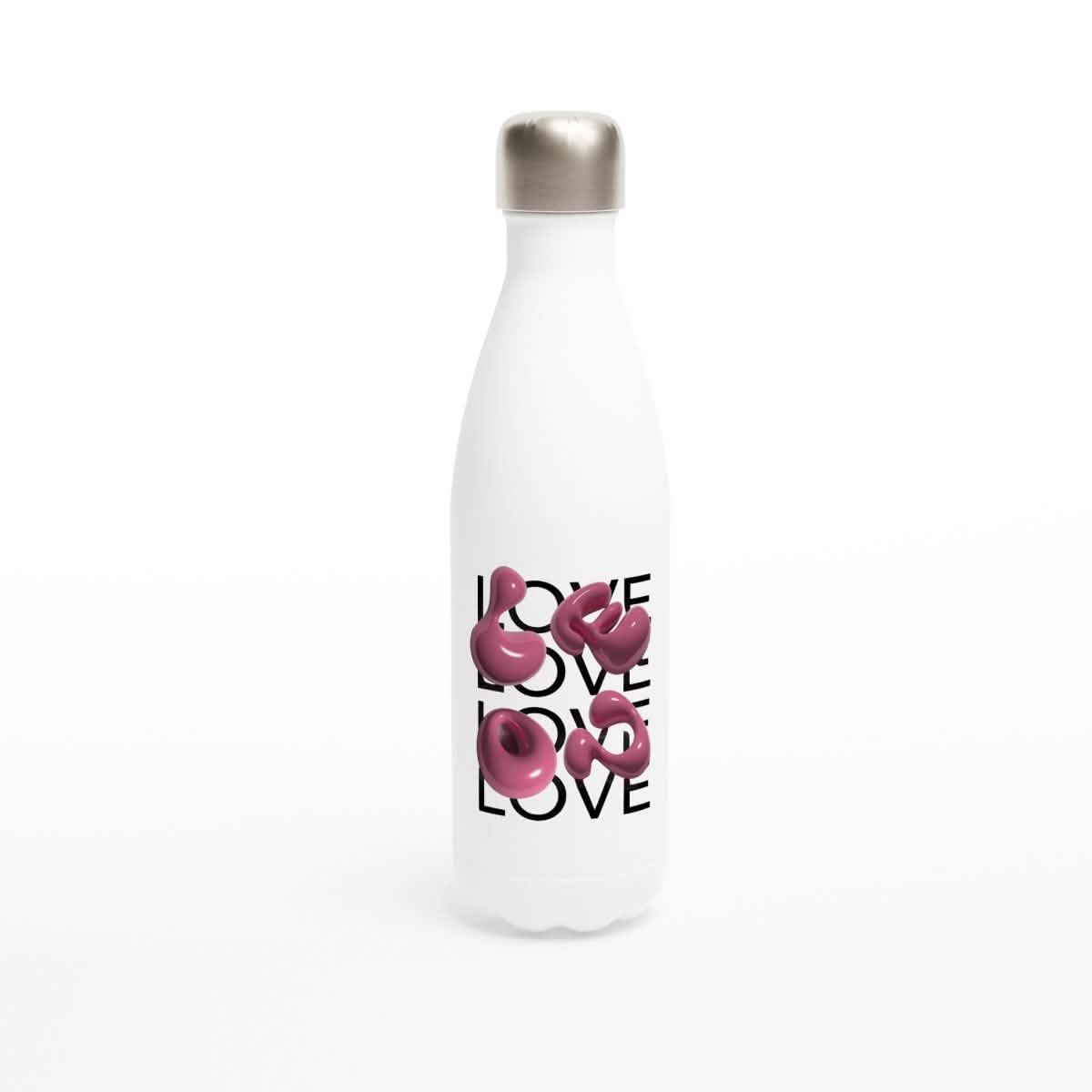 White Stainless Steel Water Bottles & Travel Mugs | Love | Valentine Gift Idea - White 17oz Stainless Steel Water Bottle -