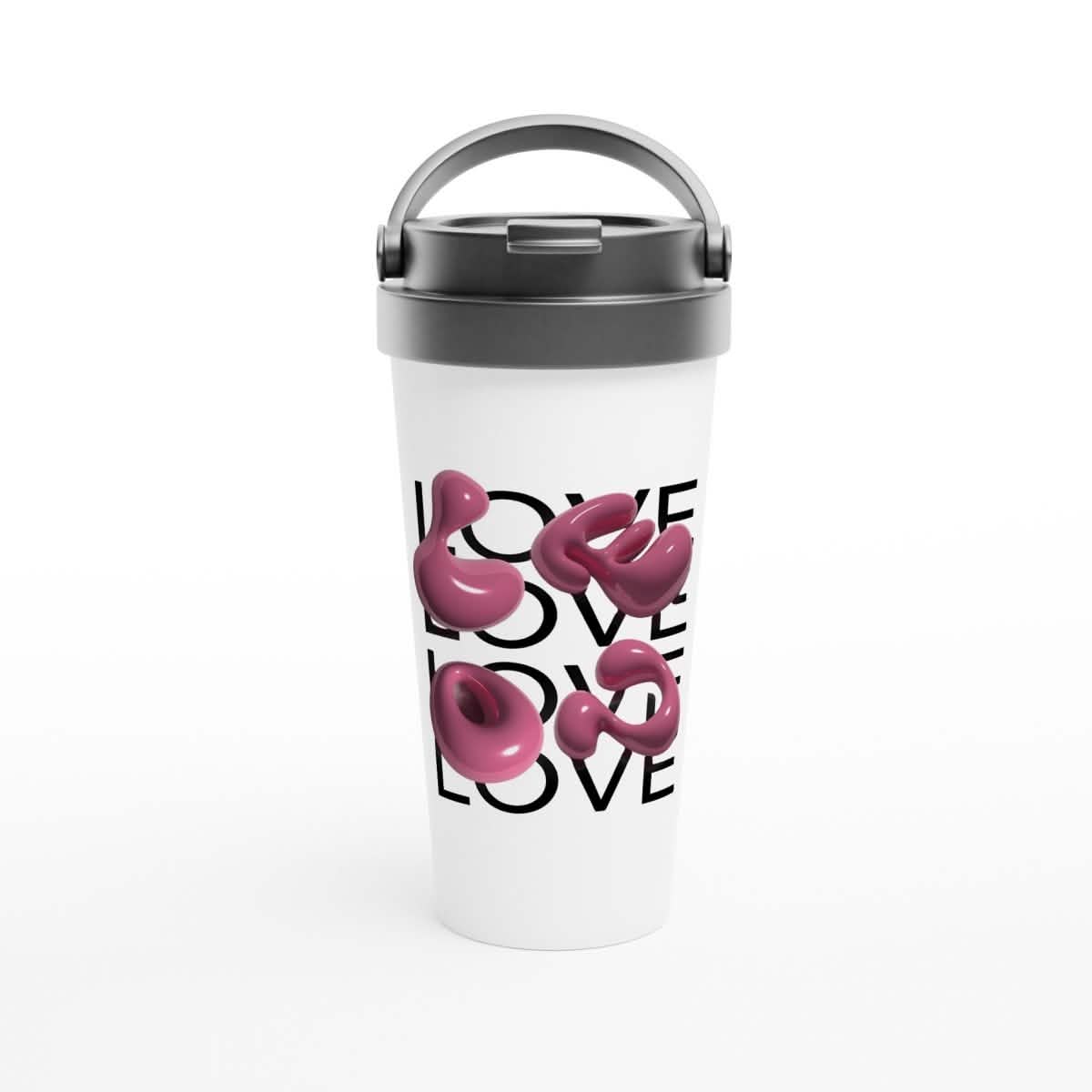 White Stainless Steel Water Bottles & Travel Mugs | Love | Valentine Gift Idea - White 15oz Stainless Steel Travel Mug -