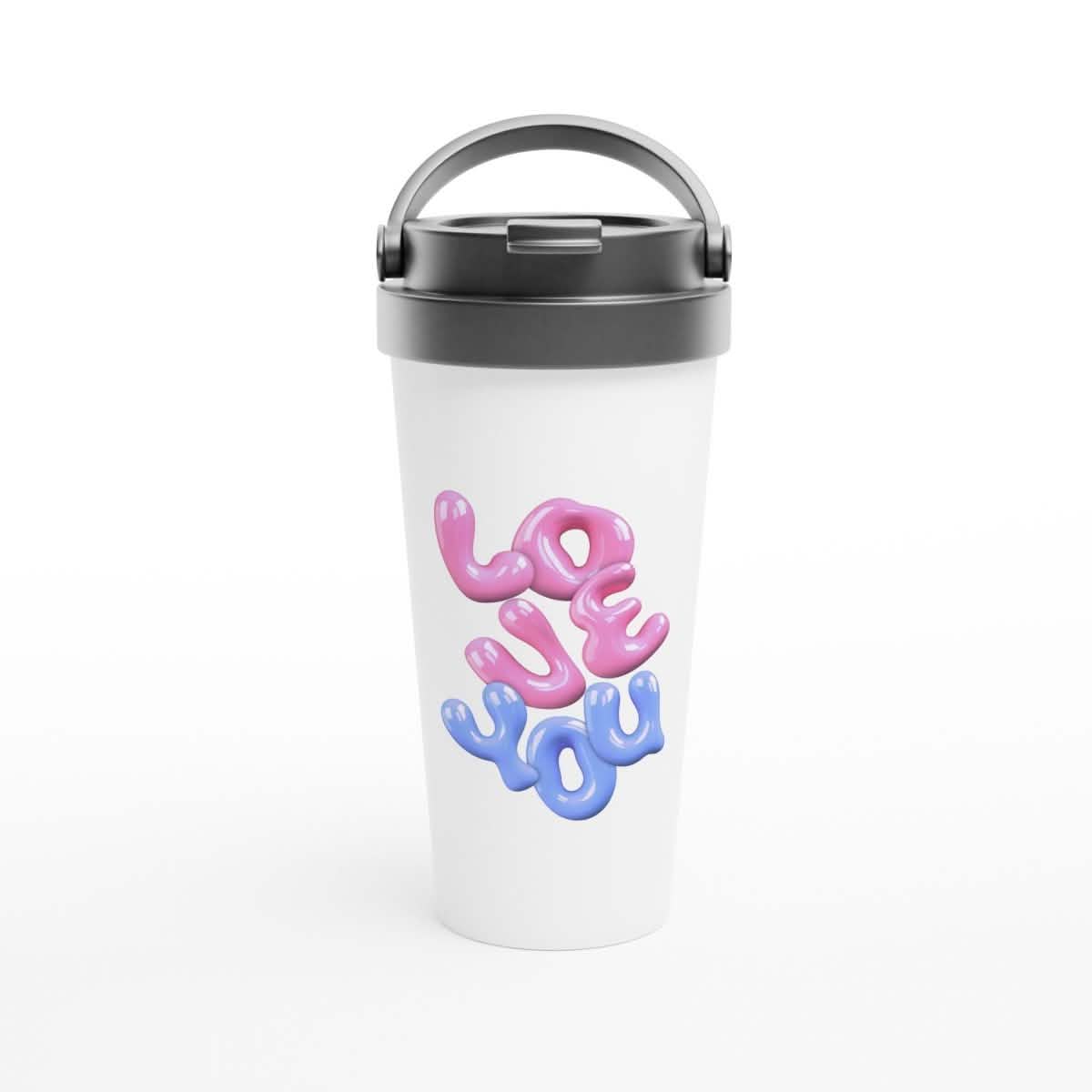 White Stainless Steel Water Bottles & Travel Mugs | Love You | Valentine Gift - White 15oz Stainless Steel Travel Mug -