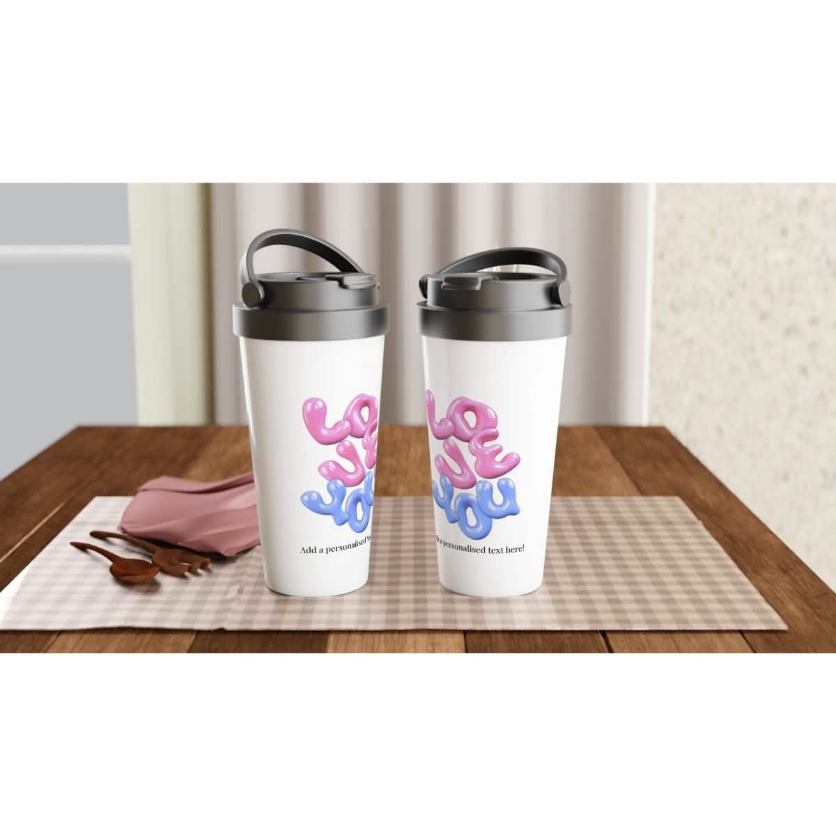 White Stainless Steel Water Bottles & Travel Mugs | Love You | Valentine Gift - White 17oz Stainless Steel Water Bottle -