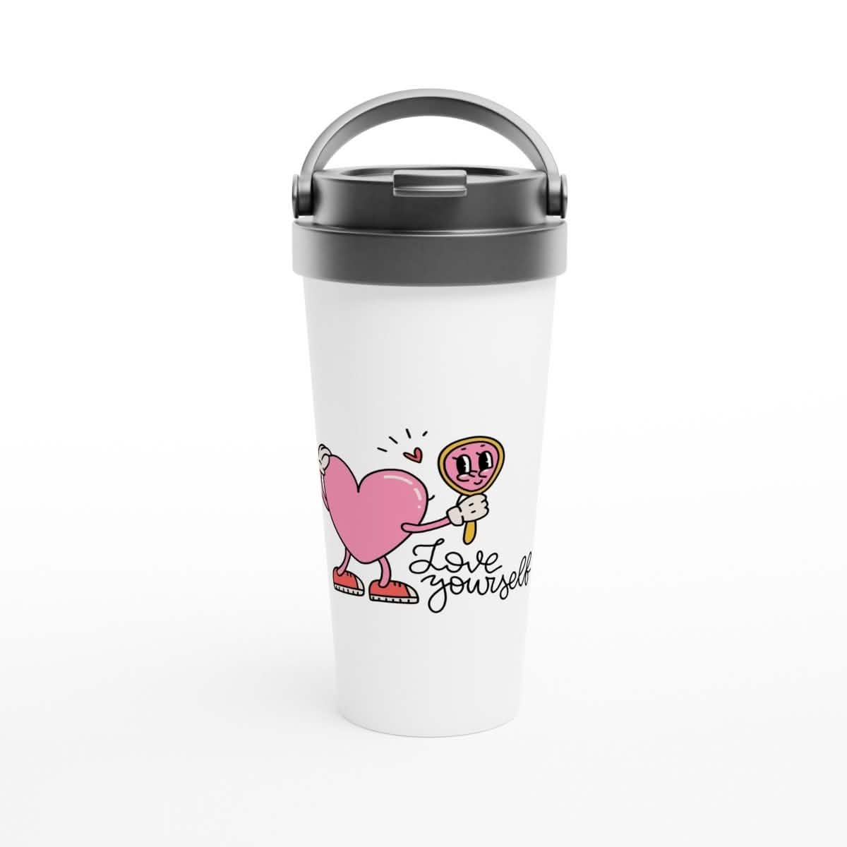 White Stainless Steel Water Bottles & Travel Mugs | Love yourself - White 15oz Stainless Steel Travel Mug -