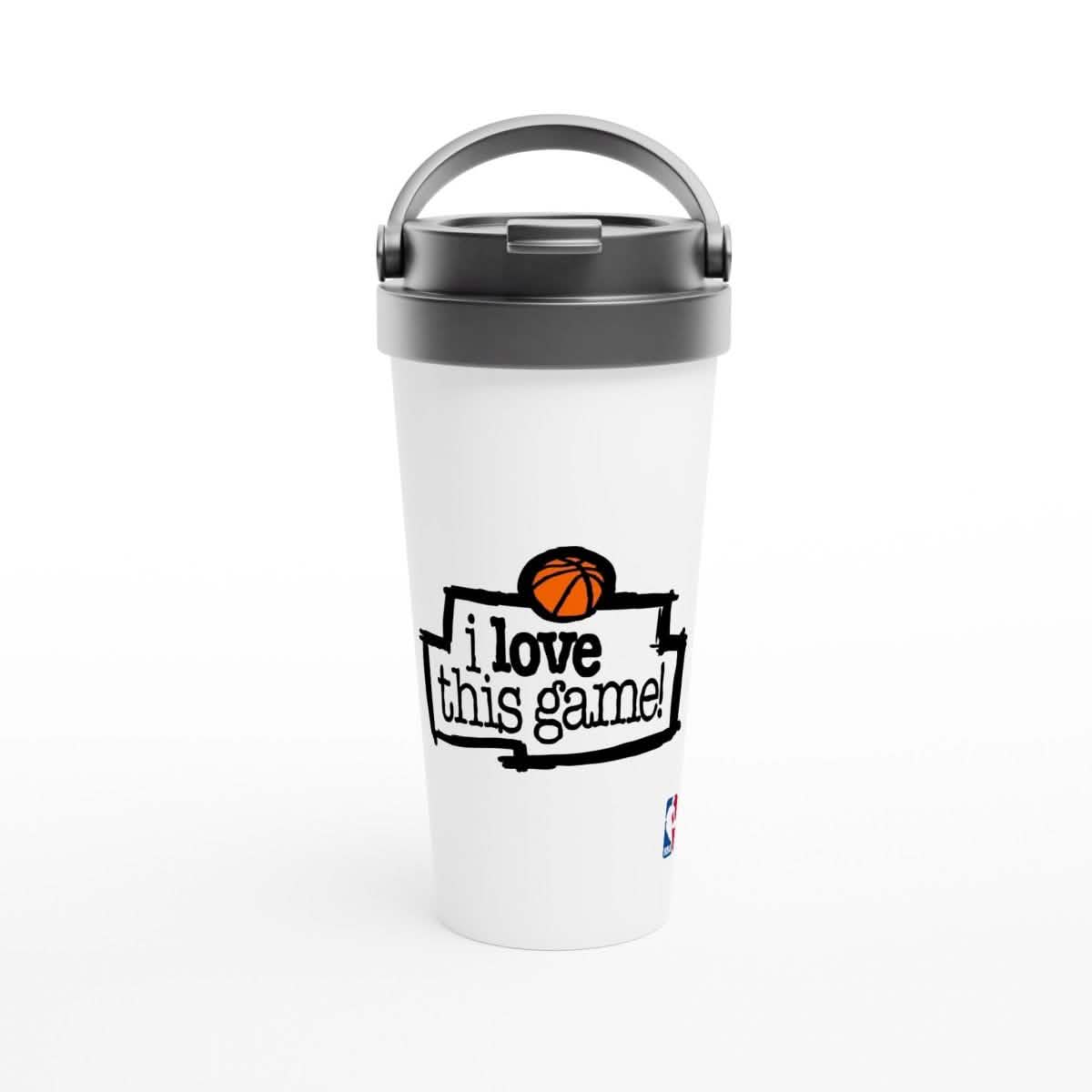 White Stainless Steel Water Bottles & Travel Mugs | NBA | Basketball lovers - White 15oz Stainless Steel Travel Mug -