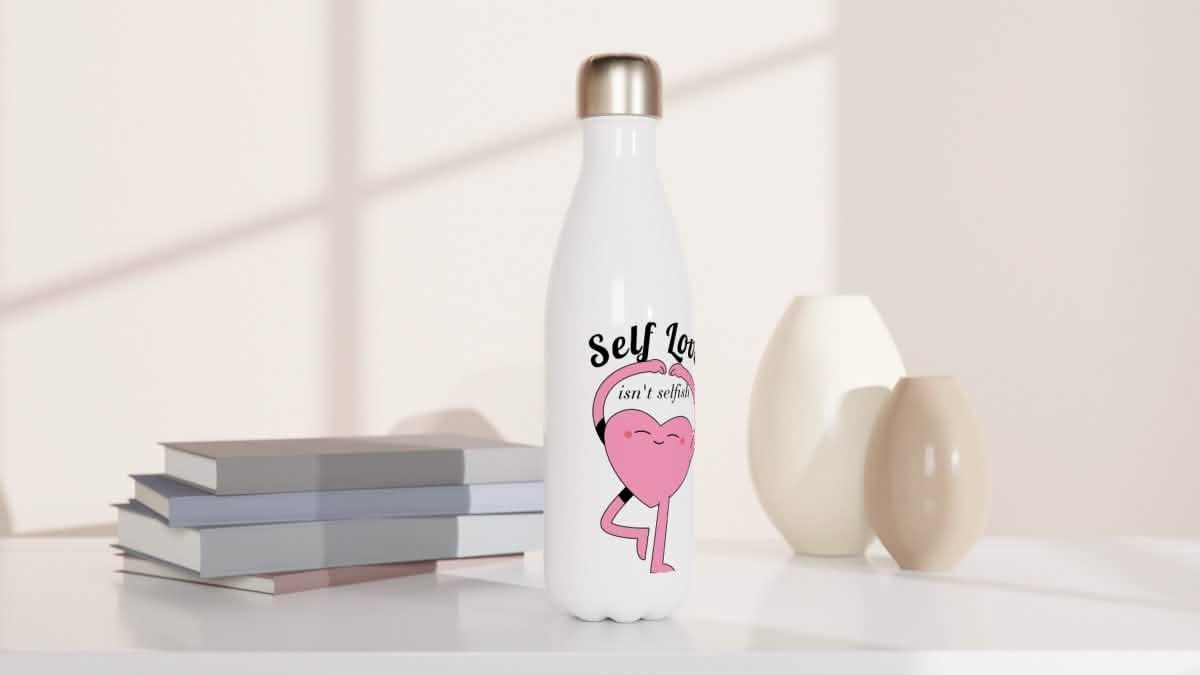 White Stainless Steel Water Bottles & Travel Mugs | Self Love Isn't selfish! - White 17oz Stainless Steel Water Bottle -