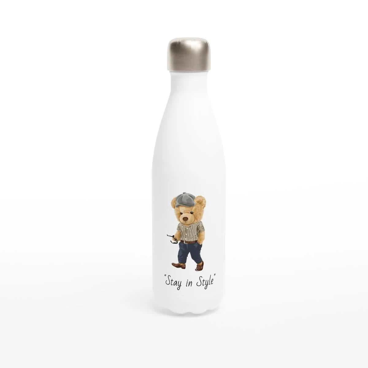 White Stainless Steel Water Bottles & Travel Mugs | Stay in Style | Teddy Bear Design - White 17oz Stainless Steel Water Bottle -