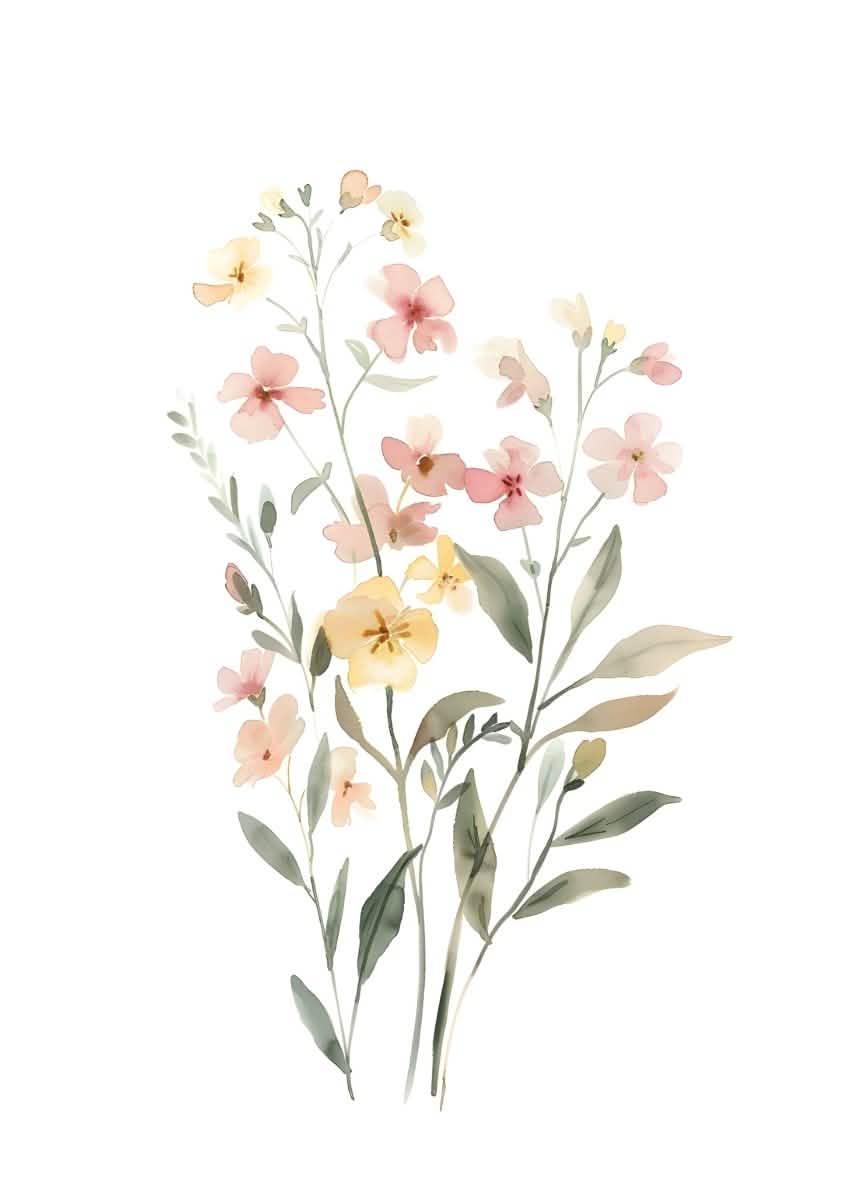 "Wild Meadow Whispers" – Soft Botanical Watercolor Elegance | Wall Art Print | 6 Design Options - 20x30 cm / 8x12" - Design Option 1 - Canvas