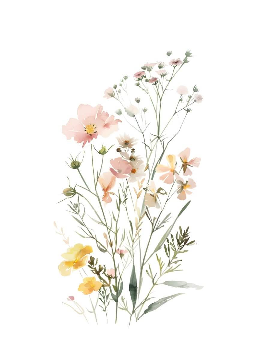 "Wild Meadow Whispers" – Soft Botanical Watercolor Elegance | Wall Art Print | 6 Design Options - 20x30 cm / 8x12" - Design Option 2 - Canvas