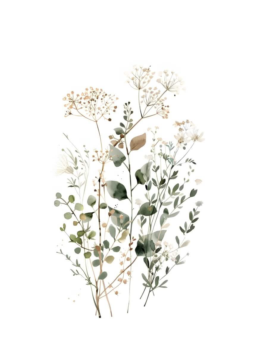 "Wild Meadow Whispers" V02 – Soft Botanical Watercolor Elegance | Wall Art Print| 4 Design Options - 20x30 cm / 8x12" - Design Option 2 - Canvas