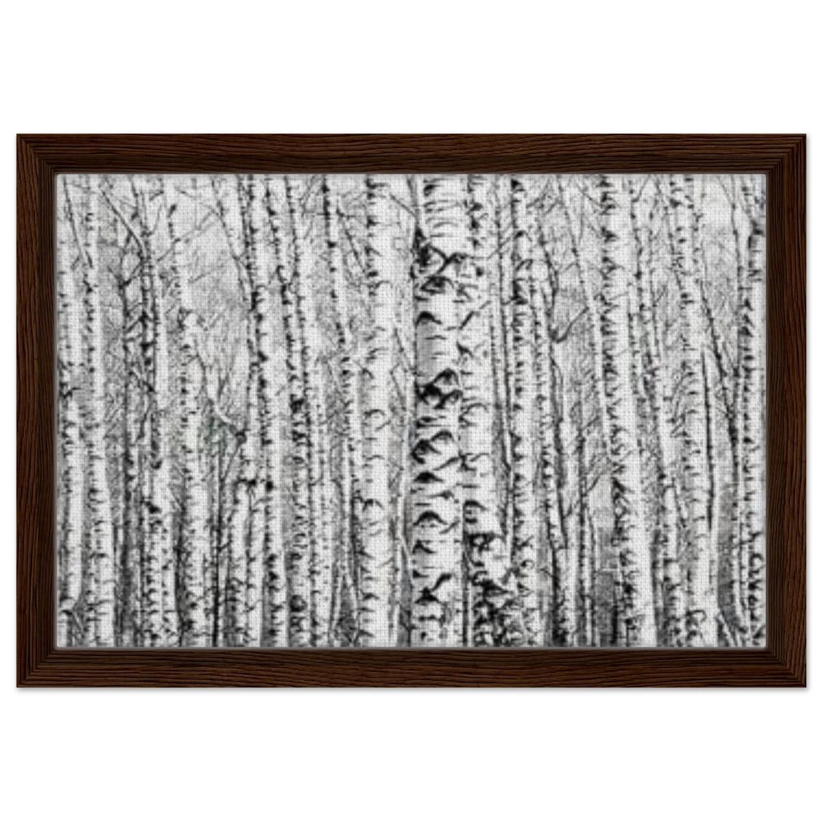 Winter Birch – A Minimalist Forest Escape Wall art - Framed Canvas - 30x45 cm / 12x18″ - Dark wood frame