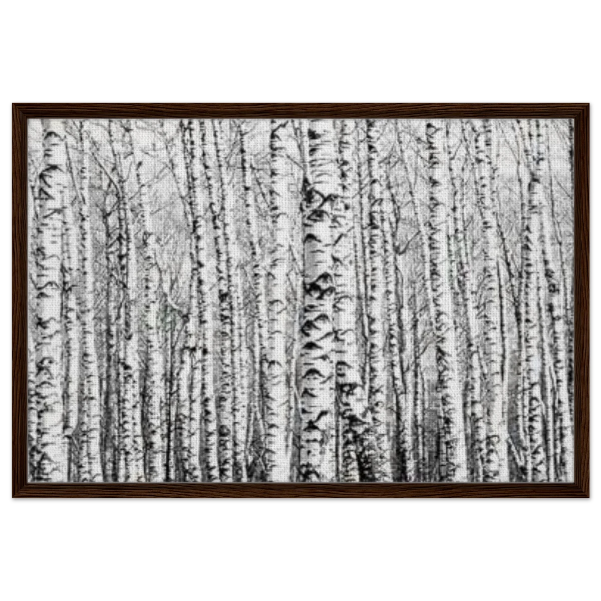 Winter Birch – A Minimalist Forest Escape Wall art - Framed Canvas - 60x90 cm / 24x36″ - Dark wood frame
