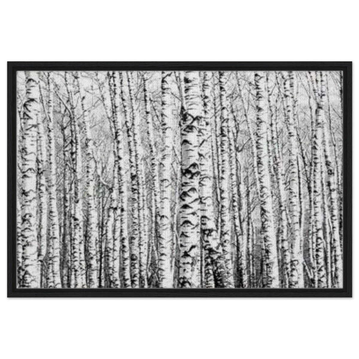 Winter Birch – A Minimalist Forest Escape Wall art - Framed Canvas - 60x90 cm / 24x36″ - Black frame