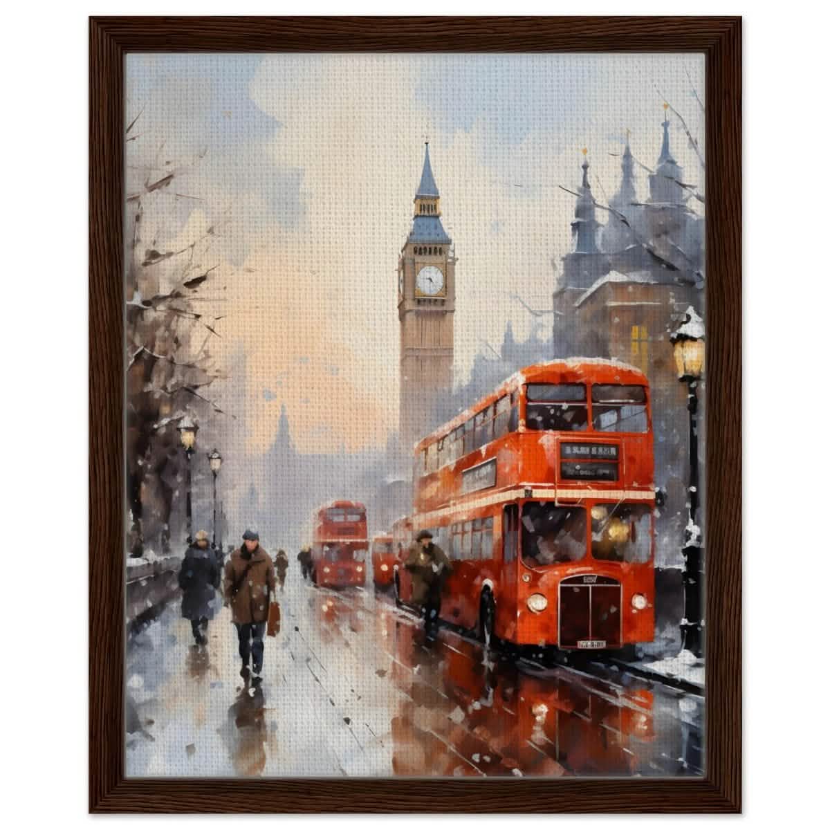 Winter by Big Ben | City Art Wall art print - Framed Canvas - 40x50 cm / 16x20″ - Dark wood frame
