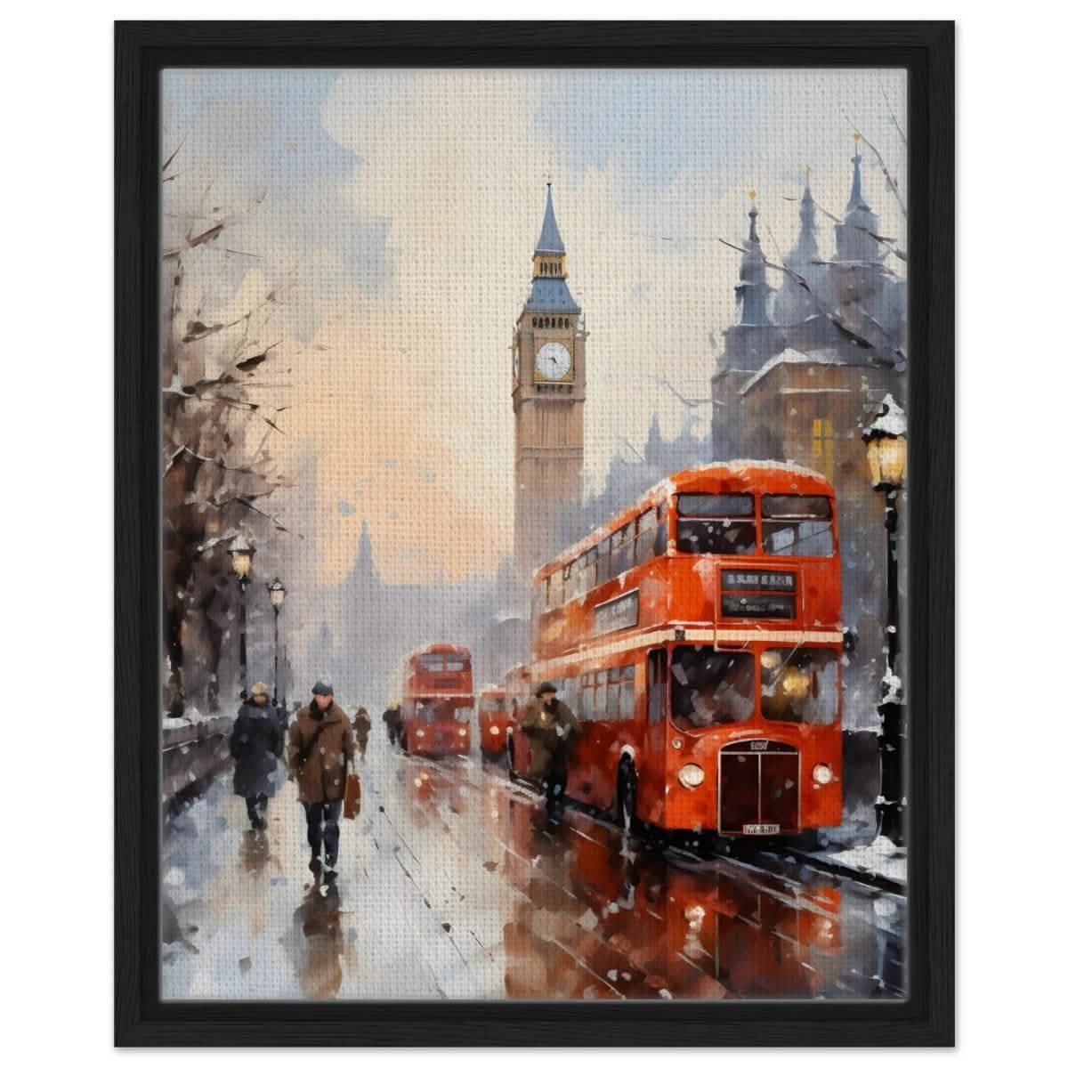 Winter by Big Ben | City Art Wall art print - Framed Canvas - 40x50 cm / 16x20″ - Black frame