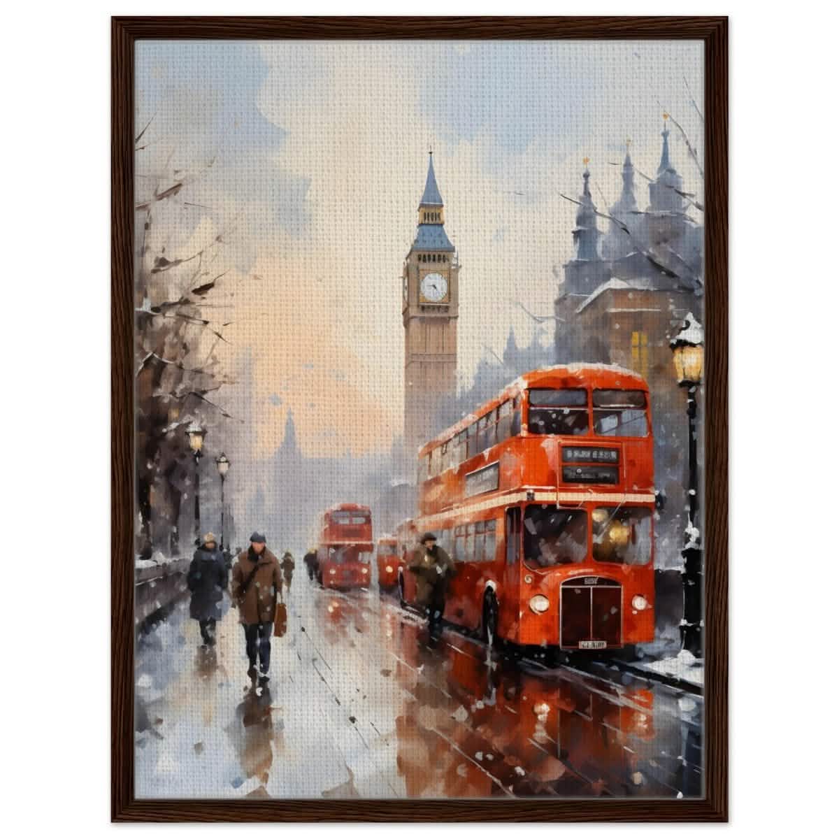 Winter by Big Ben | City Art Wall art print - Framed Canvas - 60x80 cm / 24x32″ - Dark wood frame