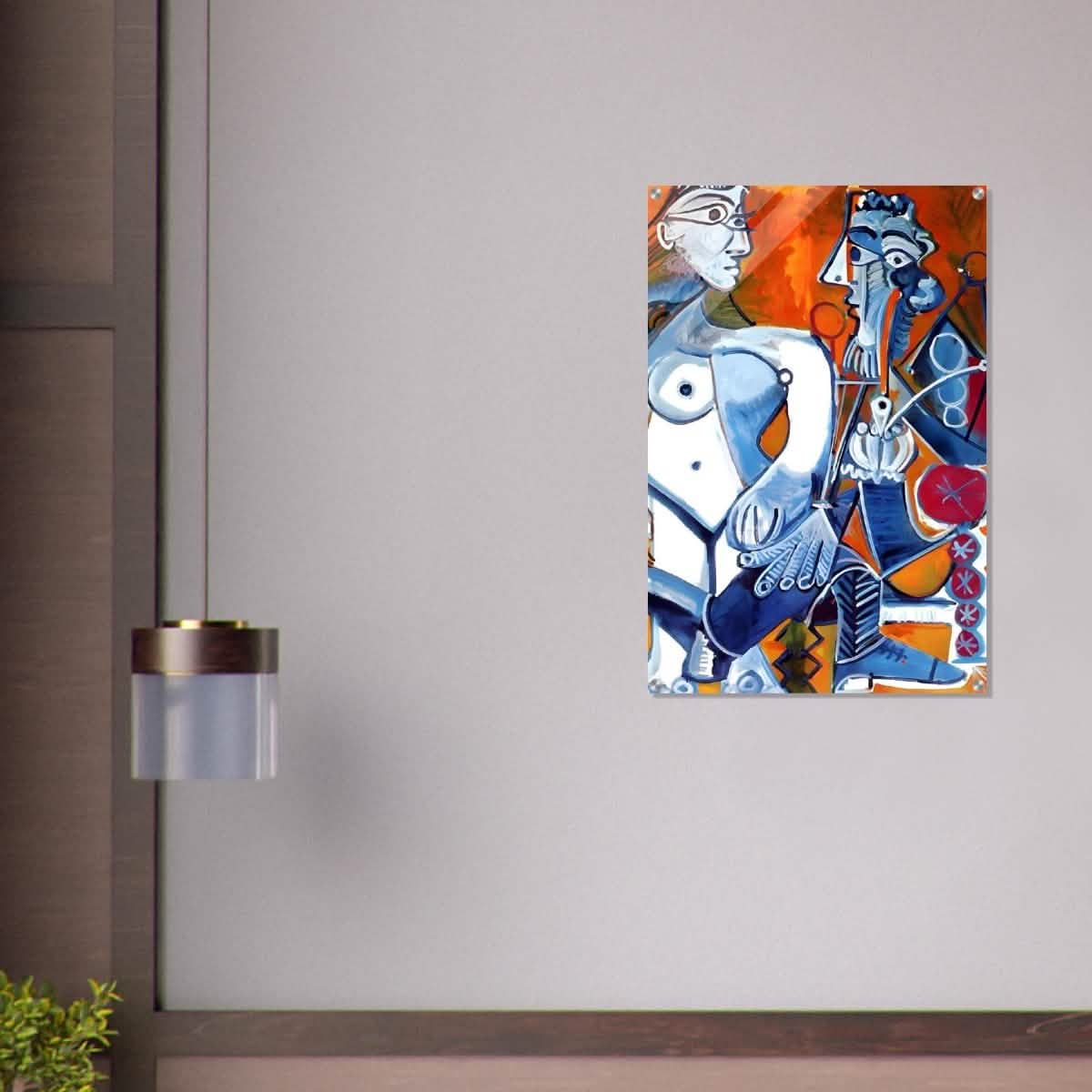Woman and Man Sitting with Pipe by Pablo Picasso wall art print - Acrylic Print - 60x90 cm / 24x36″ -