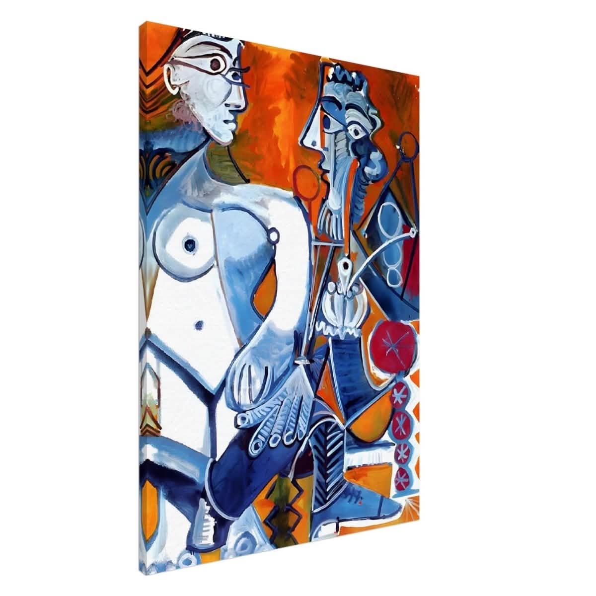 Woman and Man Sitting with Pipe by Pablo Picasso wall art print - Canvas - 70x100 cm / 28x40″ - Slim