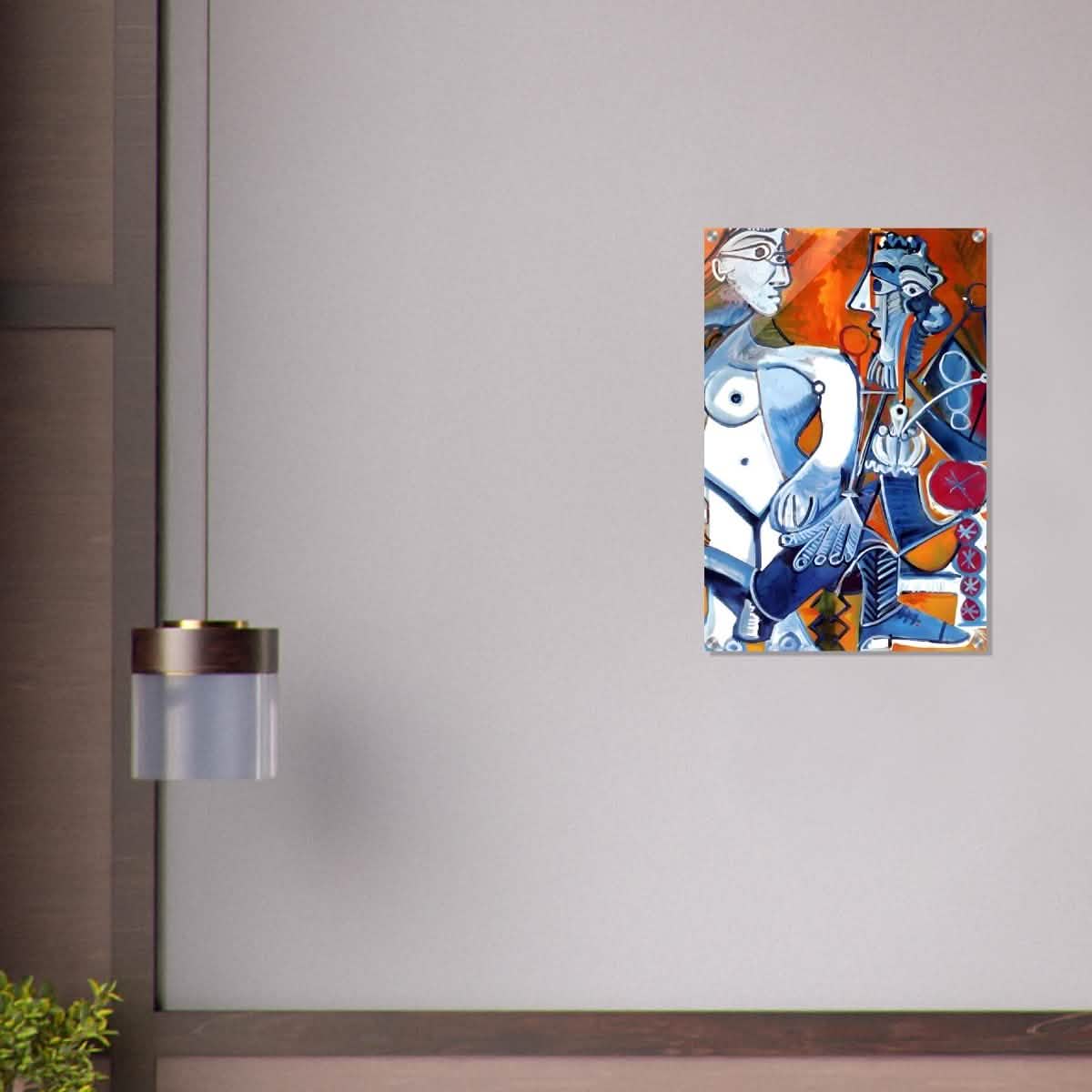 Woman and Man Sitting with Pipe by Pablo Picasso wall art print - Acrylic Print - 50x75 cm / 20x30″ -