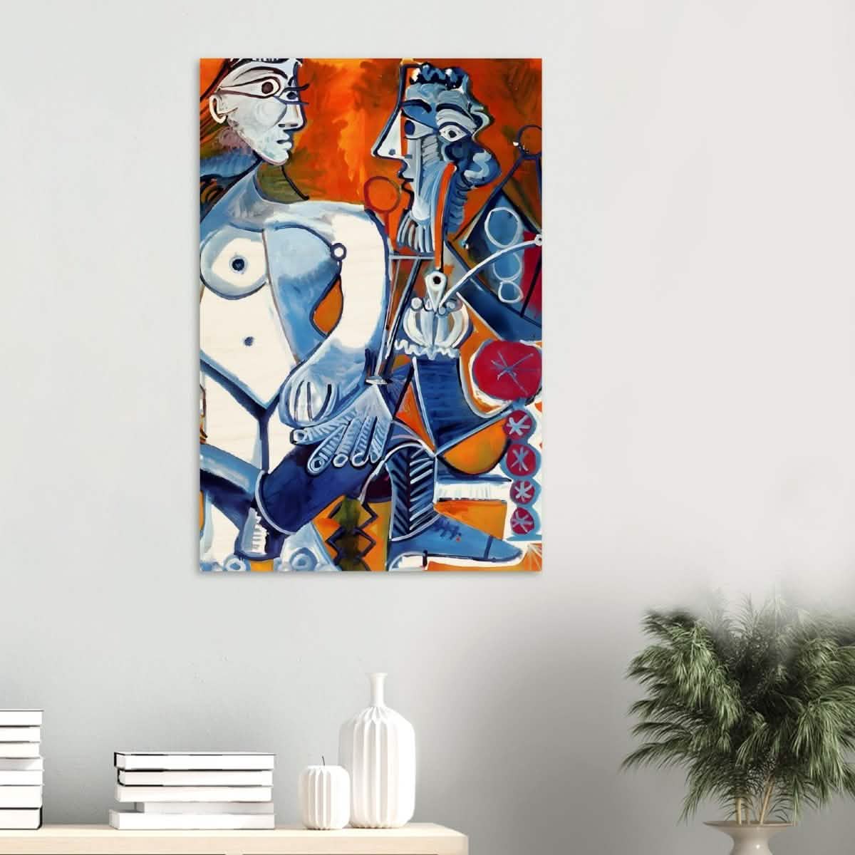 Woman and Man Sitting with Pipe by Pablo Picasso wall art print - Wood Prints - 60x90 cm / 24x36″ - 10 mm