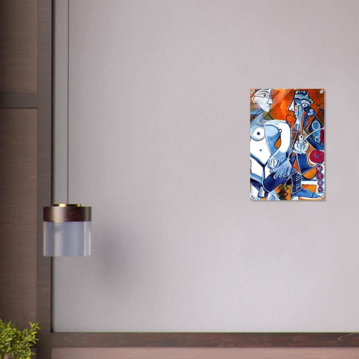 Woman and Man Sitting with Pipe by Pablo Picasso wall art print - Acrylic Print - 40x60 cm / 16x24″ -