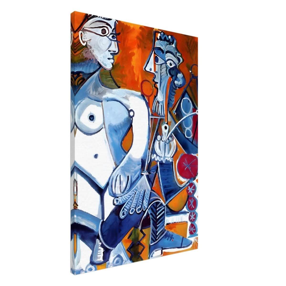 Woman and Man Sitting with Pipe by Pablo Picasso wall art print - Canvas - 60x90 cm / 24x36″ - Slim