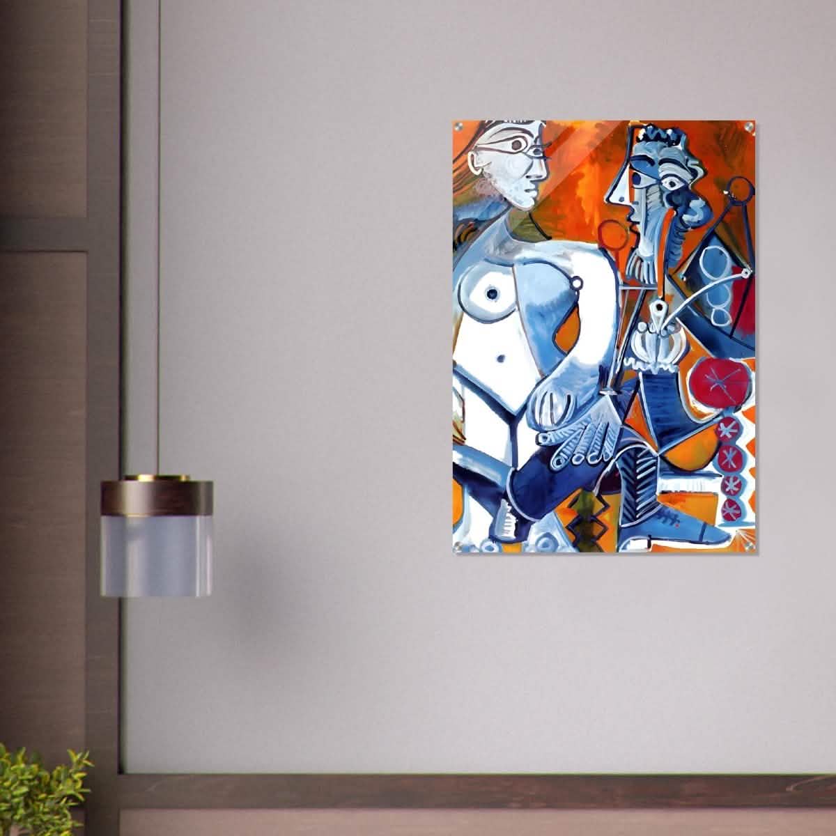 Woman and Man Sitting with Pipe by Pablo Picasso wall art print - Acrylic Print - 70x100 cm / 28x40″ -