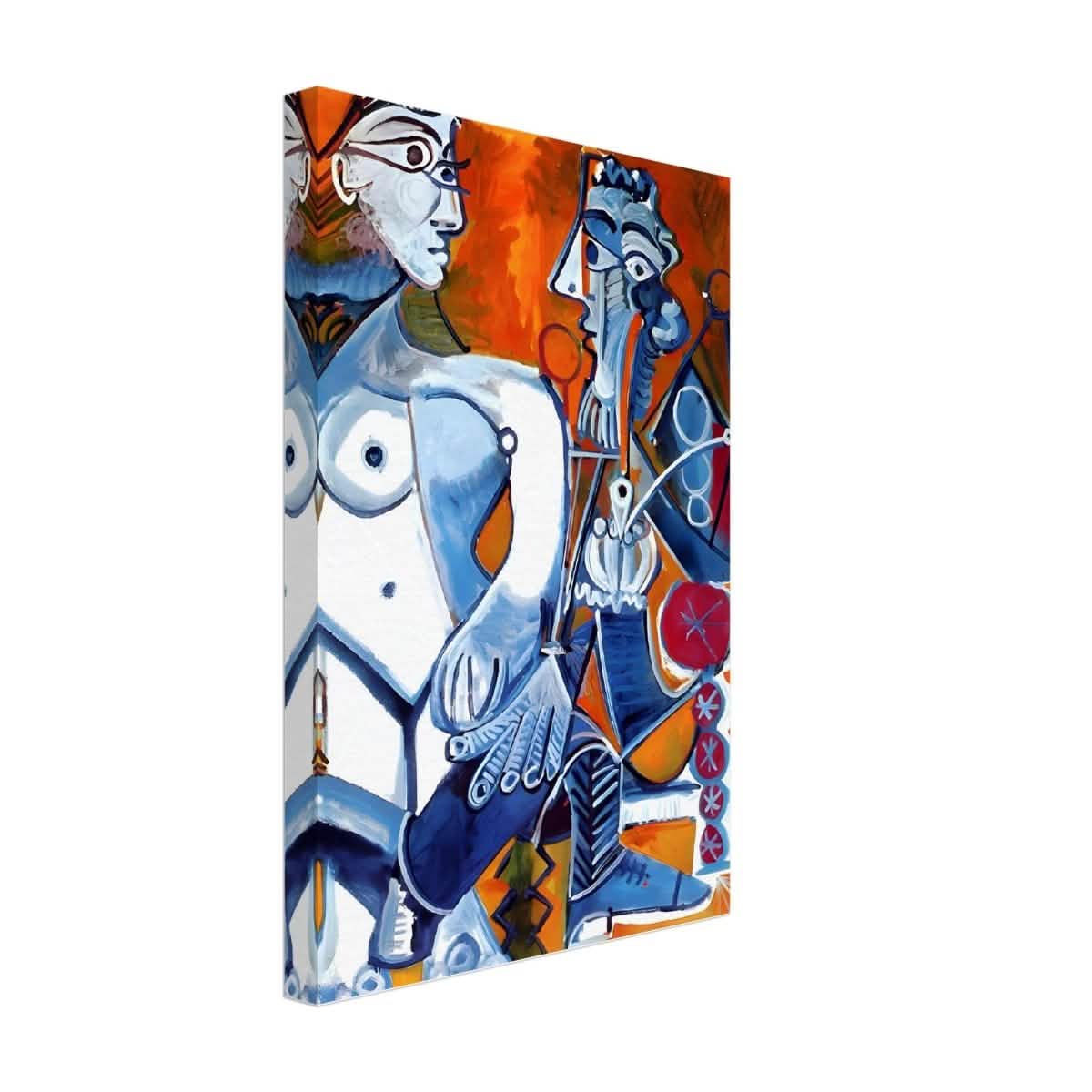 Woman and Man Sitting with Pipe by Pablo Picasso wall art print - Canvas - 30x45 cm / 12x18″ - Thick