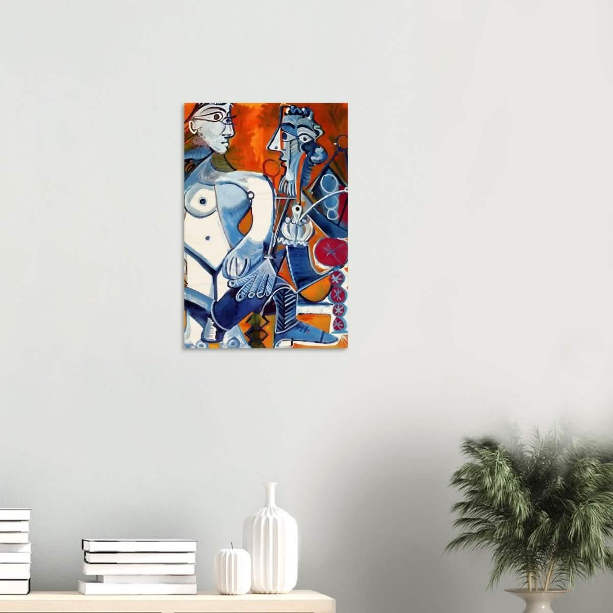 Woman and Man Sitting with Pipe by Pablo Picasso wall art print - Wood Prints - 40x60 cm / 16x24″ - 20 mm