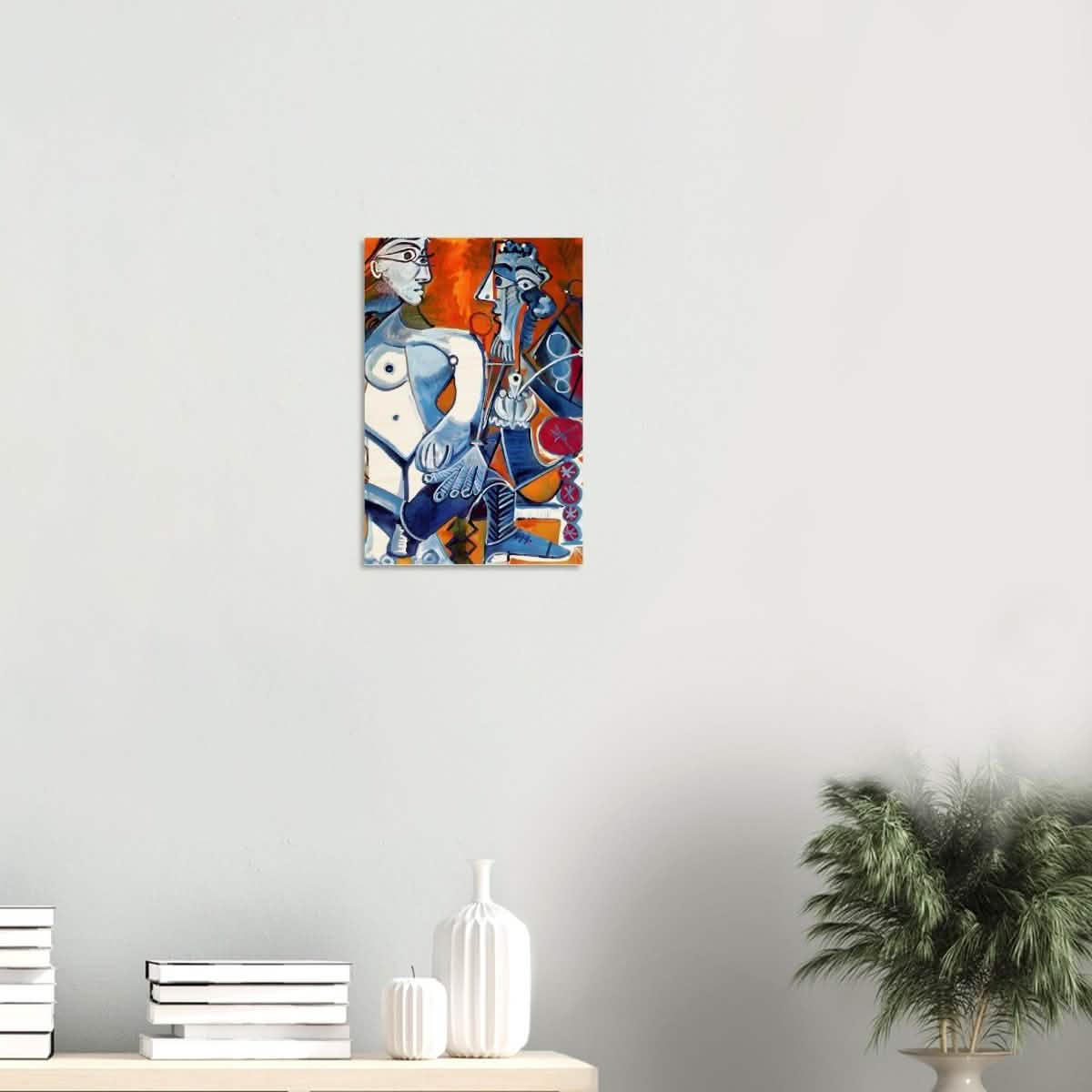 Woman and Man Sitting with Pipe by Pablo Picasso wall art print - Wood Prints - 30x45 cm / 12x18″ - 10 mm