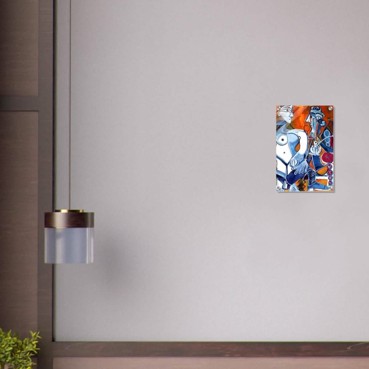 Woman and Man Sitting with Pipe by Pablo Picasso wall art print - Acrylic Print - 30x45 cm / 12x18″ -