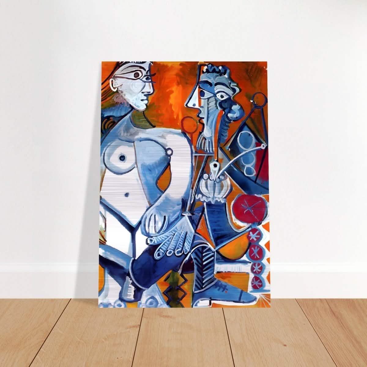 Woman and Man Sitting with Pipe by Pablo Picasso wall art print - Brushed Aluminum Print - 70x100 cm / 28x40″ -