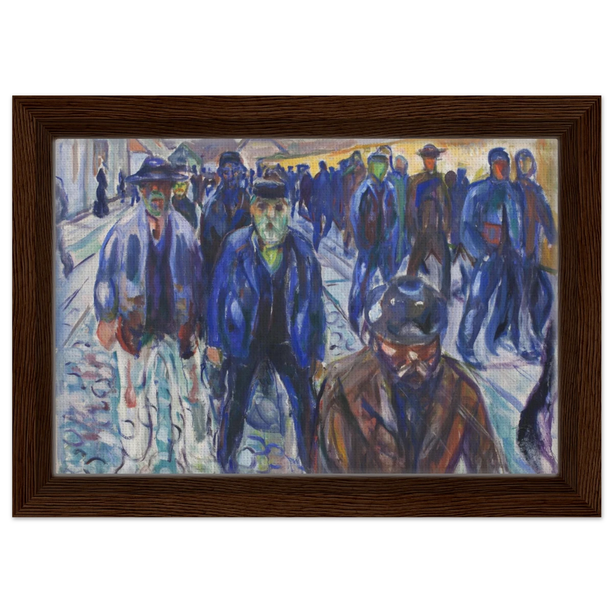Workers on Their Way Home – Artwork by Edvard Munch| Wall art Print - Framed Canvas - 20x30 cm / 8x12″ - Dark wood frame