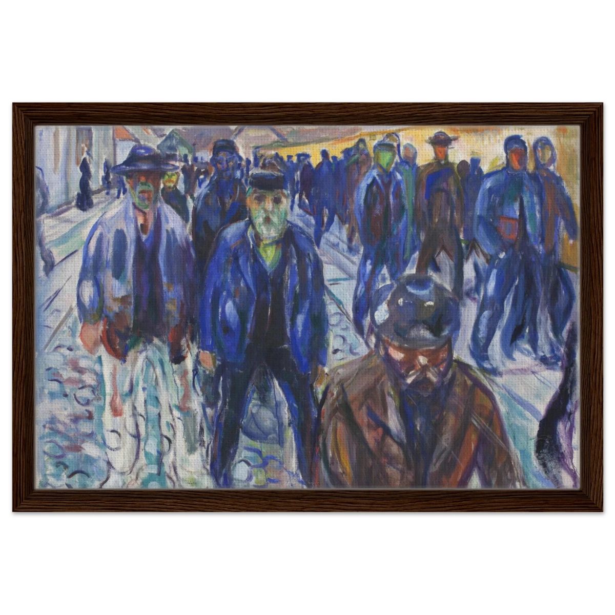 Workers on Their Way Home – Artwork by Edvard Munch| Wall art Print - Framed Canvas - 40x60 cm / 16x24″ - Dark wood frame