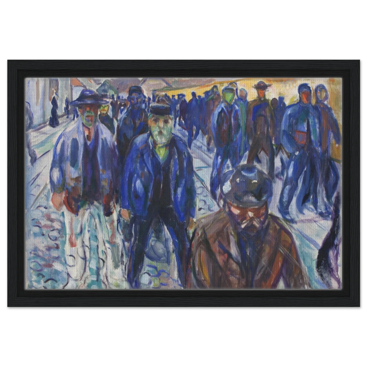 Workers on Their Way Home – Artwork by Edvard Munch| Wall art Print - Framed Canvas - 30x45 cm / 12x18″ - Black frame