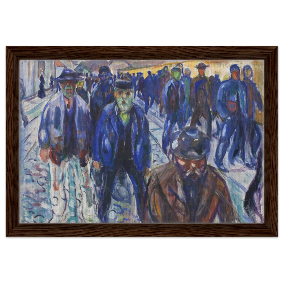 Workers on Their Way Home – Artwork by Edvard Munch| Wall art Print - Framed Canvas - 30x45 cm / 12x18″ - Dark wood frame
