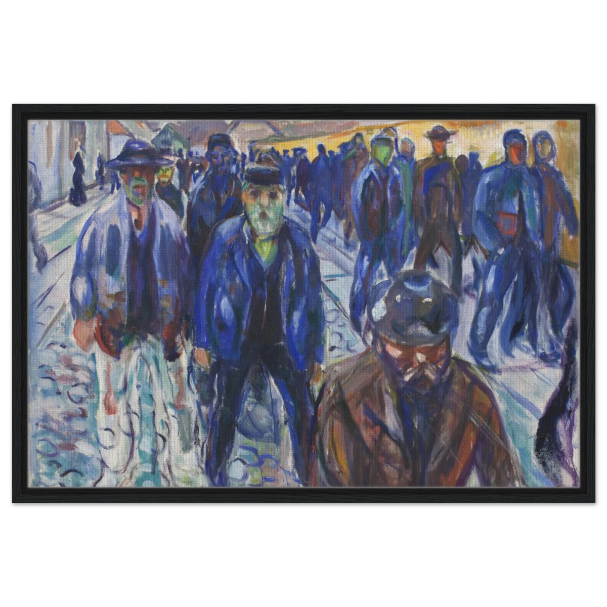 Workers on Their Way Home – Artwork by Edvard Munch| Wall art Print - Framed Canvas - 60x90 cm / 24x36″ - Black frame